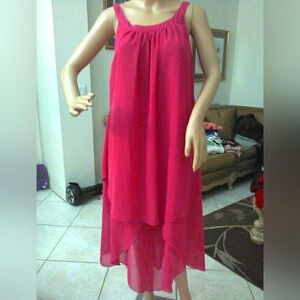 HANYI Fashion Pink Sleeveless Dress SZ. XL ASYMMETRICAL LAYERS (ALL PINK)